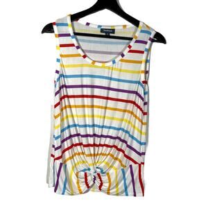 ModCloth Rainbow Striped Sleeveless Tank Top Front Knot Small White